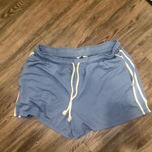American Eagle Blue Athletic Shorts with White Stripes Large